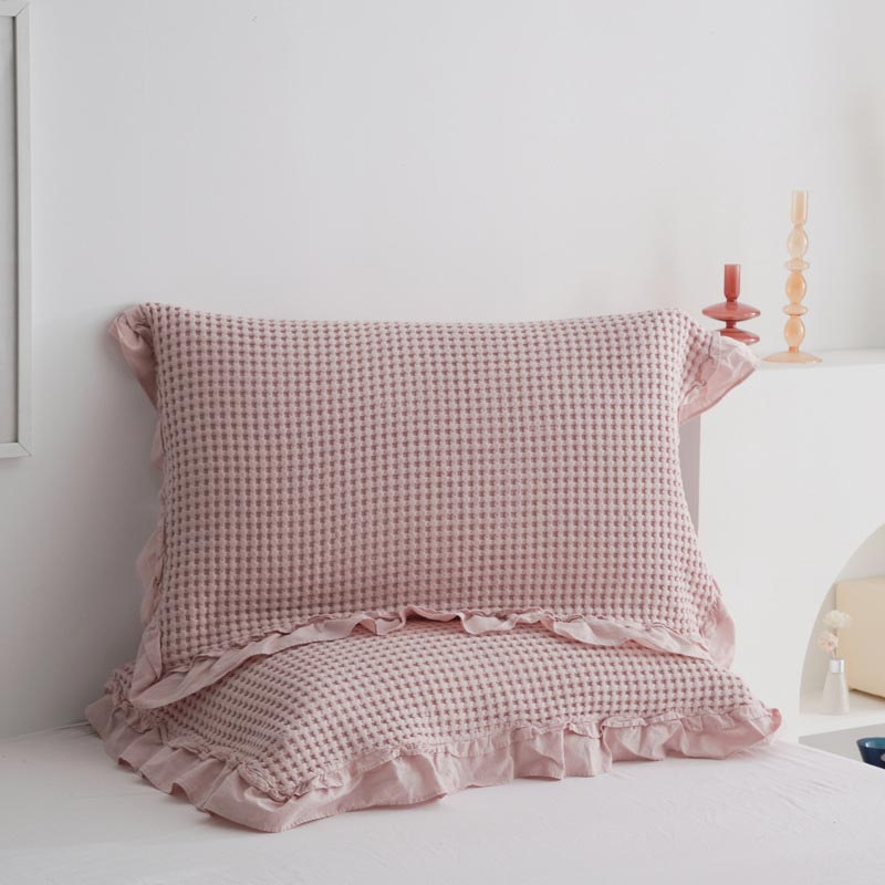 Waffle Weave Cotton Pillowcases with Ruffle (2PCS)