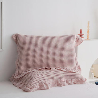 Waffle Weave Cotton Pillowcases with Ruffle (2PCS)