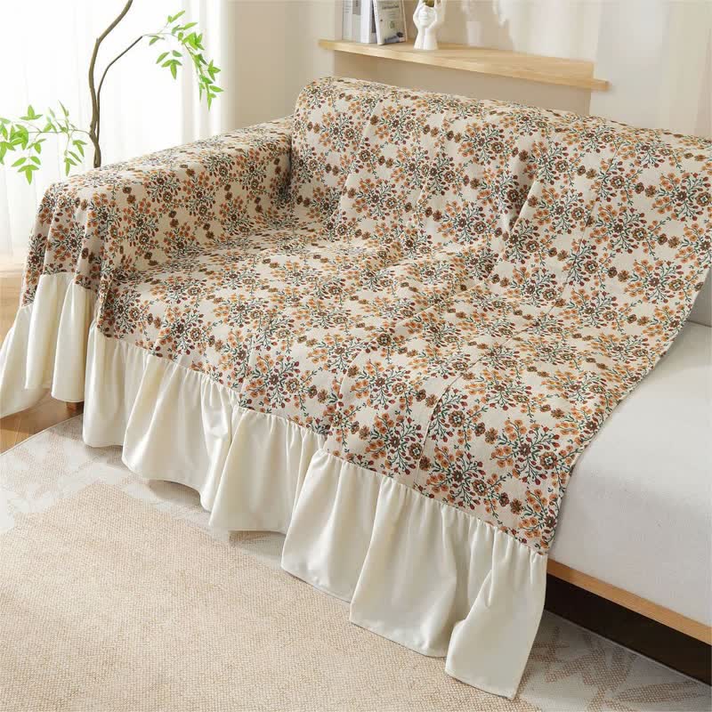 Jacquard Plum Blossom Ruffled Sofa Cover