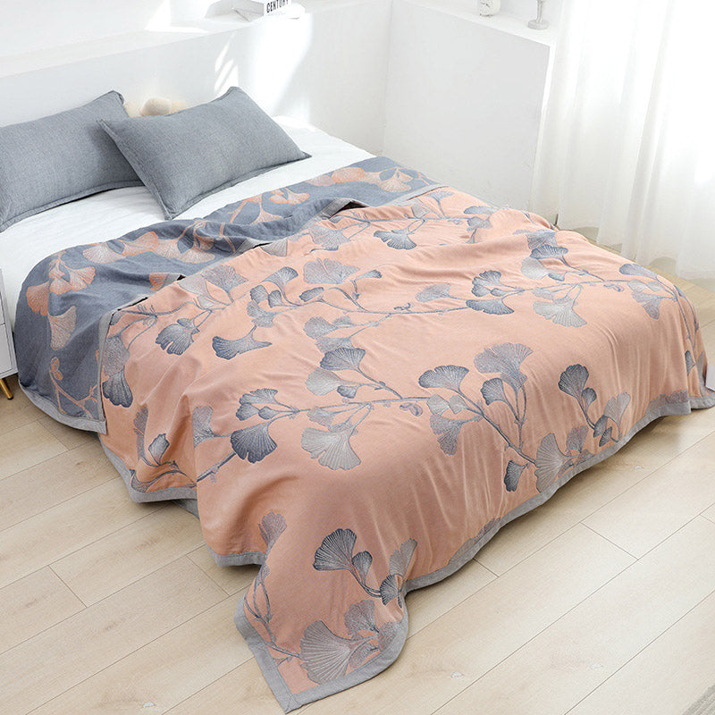 Ginkgo Leaf Cotton Gauze Reversible Quilt