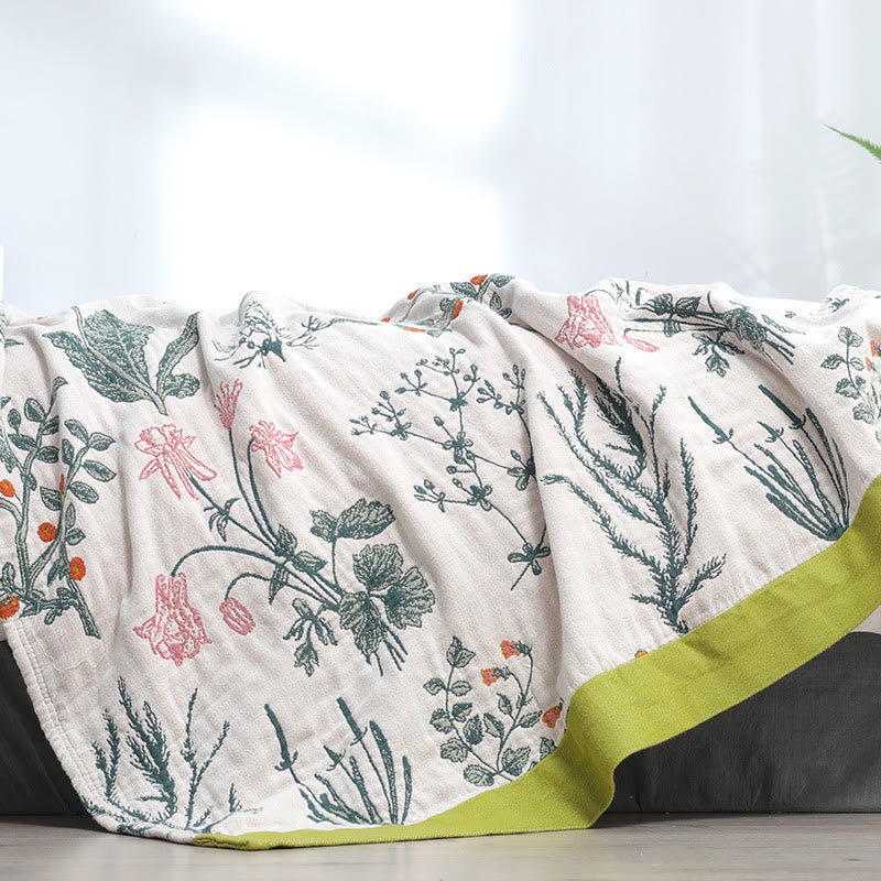 Flower Plant Cotton Reversible Soft Quilt