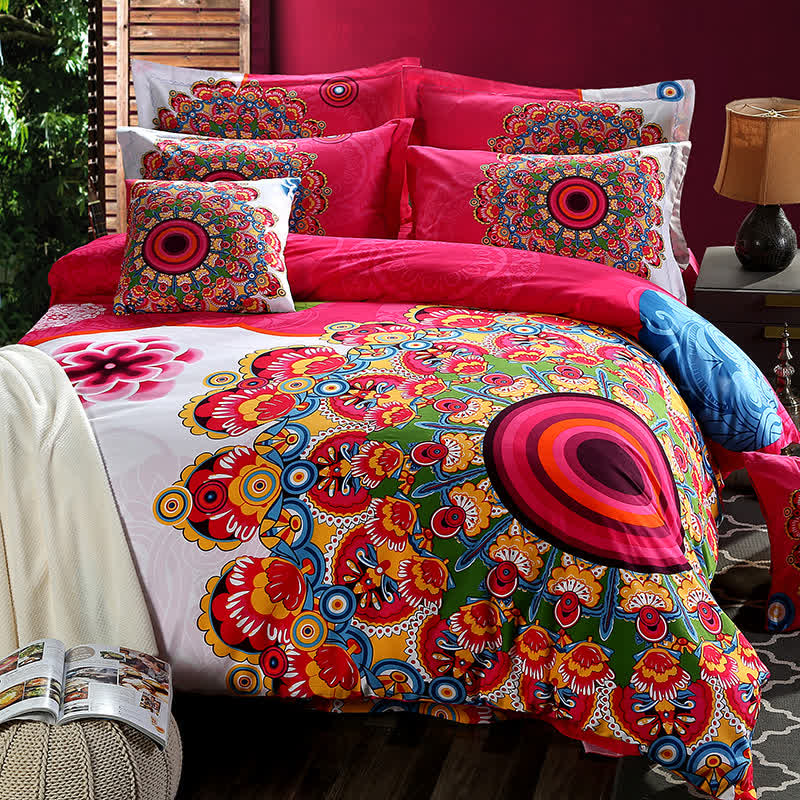 Boho Flower Pure Cotton Bedding Set (4PCS)