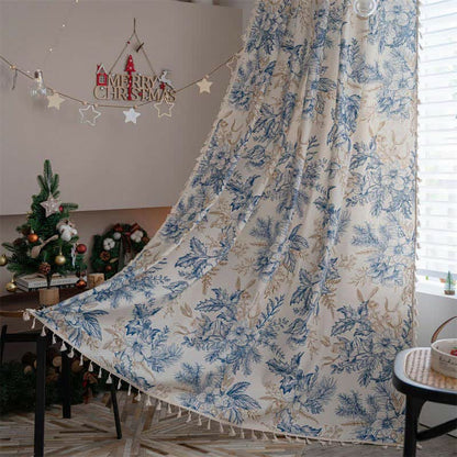 Ownkoti Blue Flower Pine Light Filtering Curtain