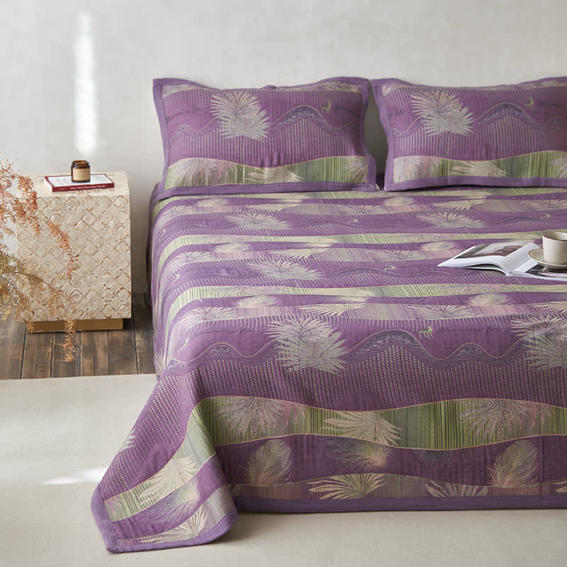 Double Layers Gauze Retro Leaf Comfy Quilt