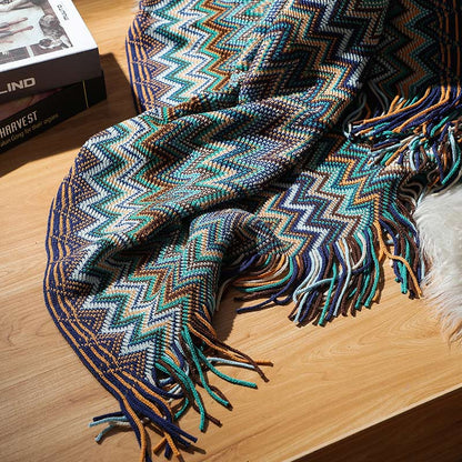 Ownkoti Cozy Colorful Striped Tassel Blanket