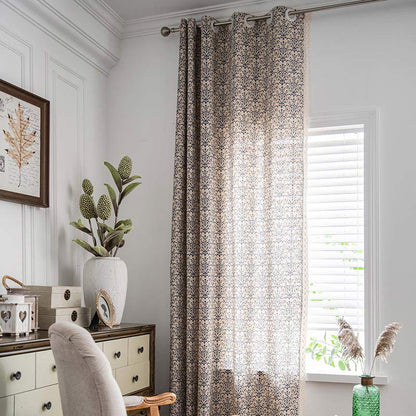 Ownkoti Boho Blue Pattern Semi-Blackout Curtain