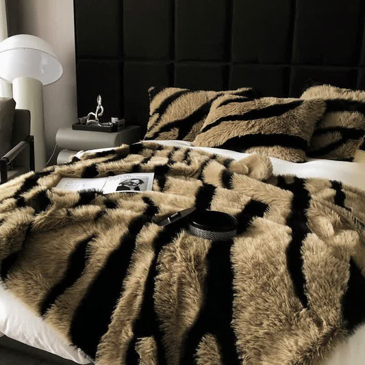 Modern Zebra Print Faux Fur Blanket