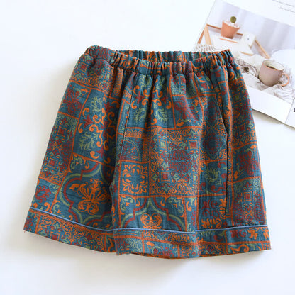 Jacquard Pure Cotton Retro Style Pajama Shorts