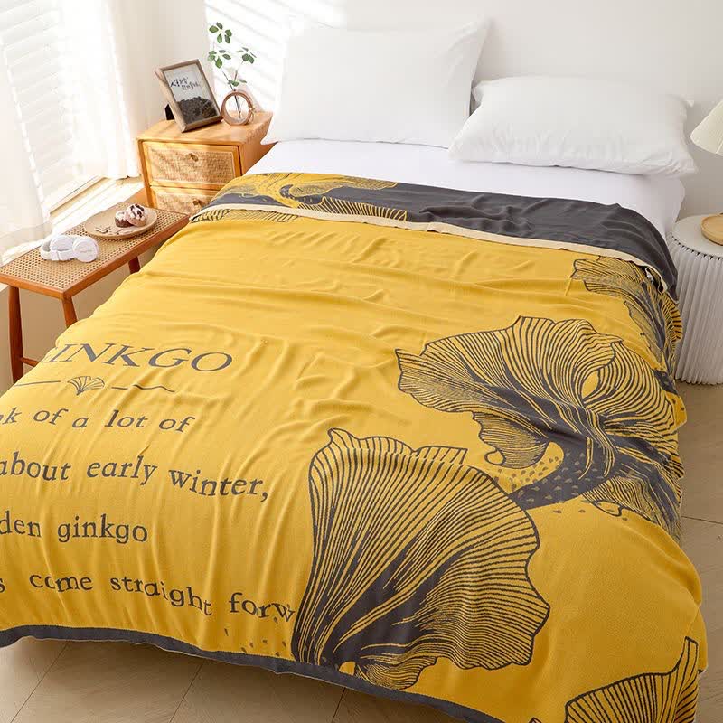 Rustic Ginkgo Leaf Bamboo Fiber Blanket