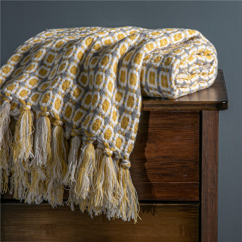 Ownkoti Knitted Sofa Blanket Couch Blanket With Tassels