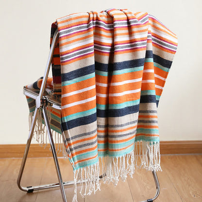 Colorful Striped Soft Tassel Rainbow Blanket