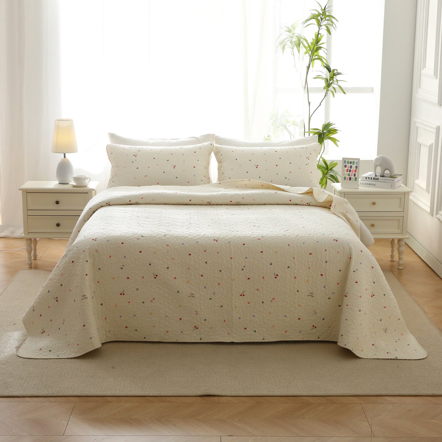 Colorful Heart & Cherry Cotton Quilted Bedding