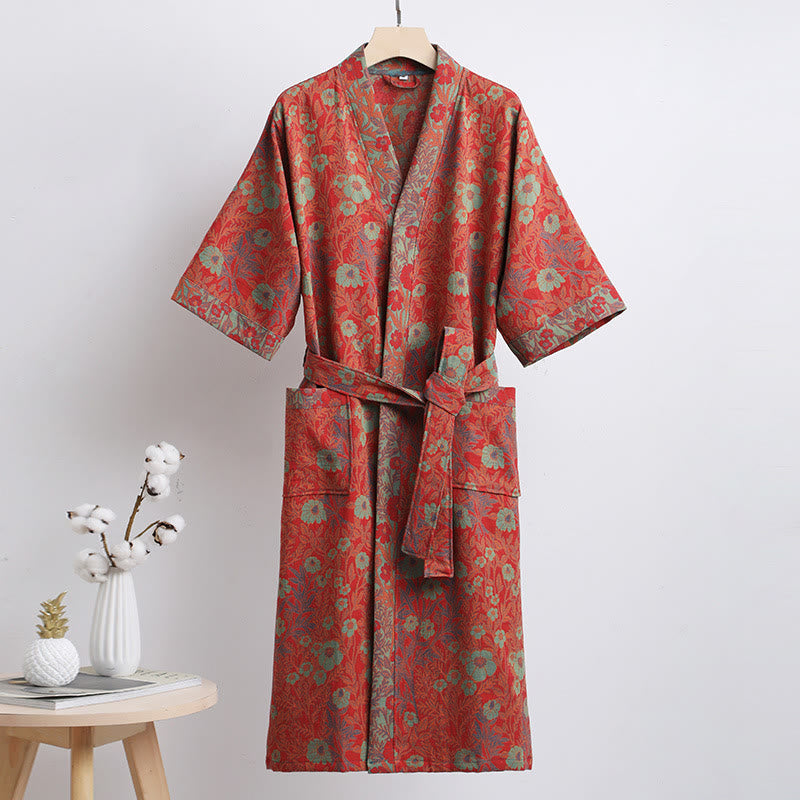 Flower Jacquard Cotton Bathrobe with Belt