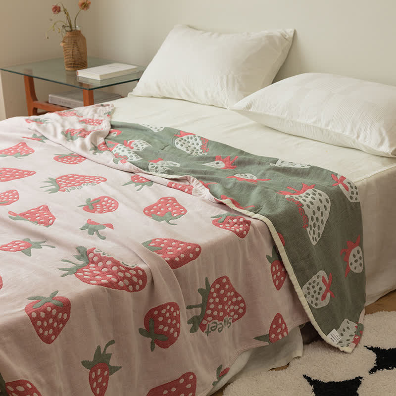 Strawberry Cotton Five Layer Soft Quilt