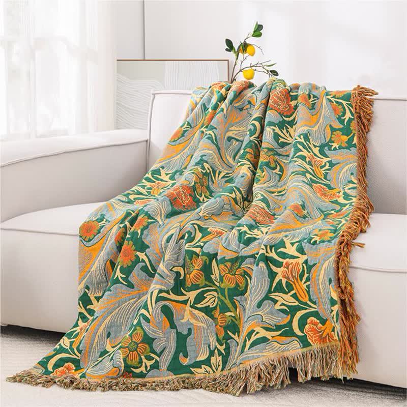 Elegant Floral Cotton Gauze Sofa Blanket