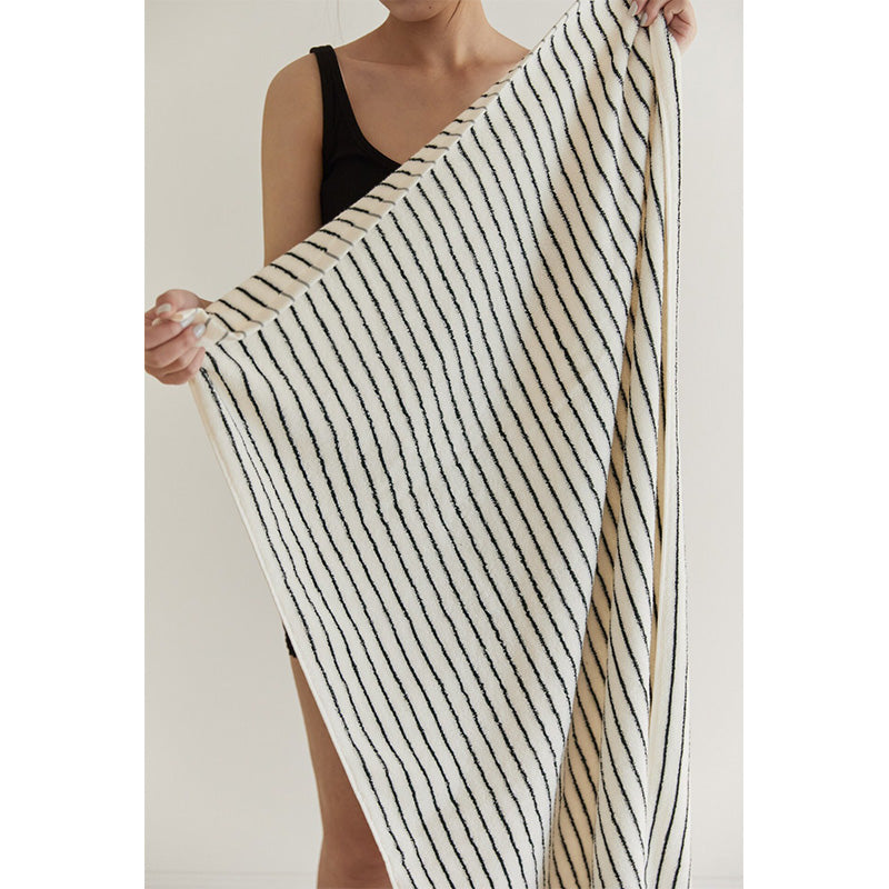 White & Black Striped Breathable Cotton Towel