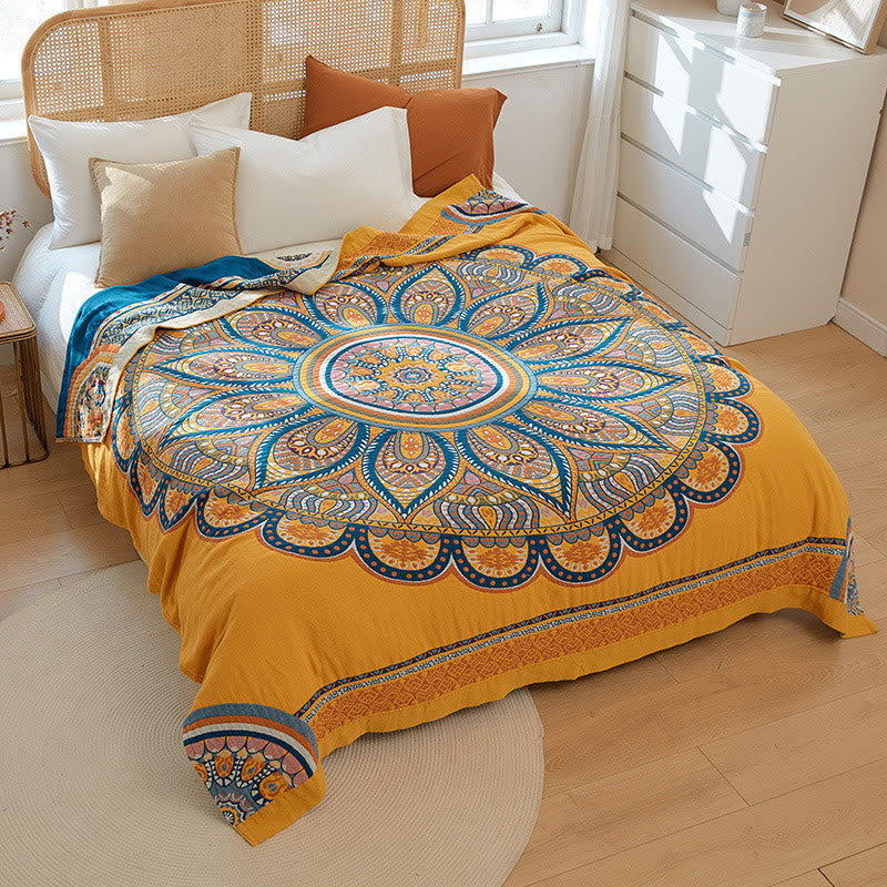 Ownkoti Bohemian Reversible Yellow Flower Summer Quilt