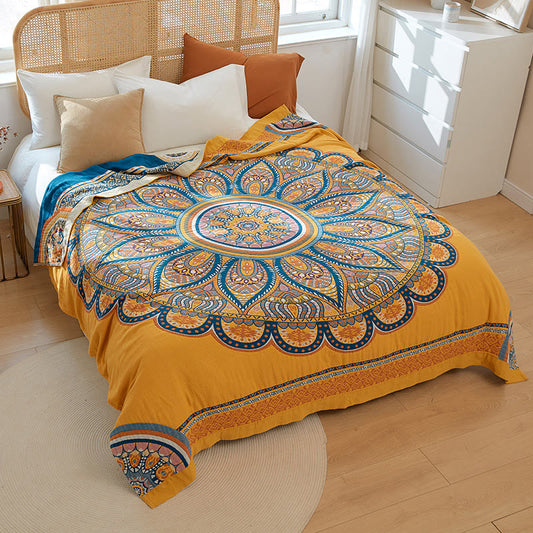 Ownkoti Bohemian Reversible Yellow Flower Summer Quilt