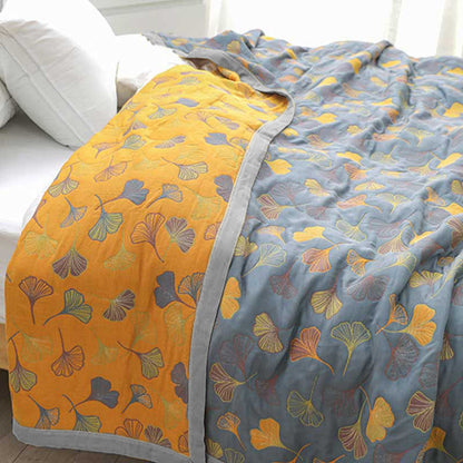 Ginkgo Leaf Pattern Cotton Reversible Quilt