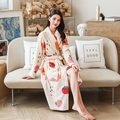 Ownkoti Fruit Print Breathable Bathrobe with Belt