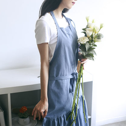 Solid Color Cotton Linen Adjustable Apron