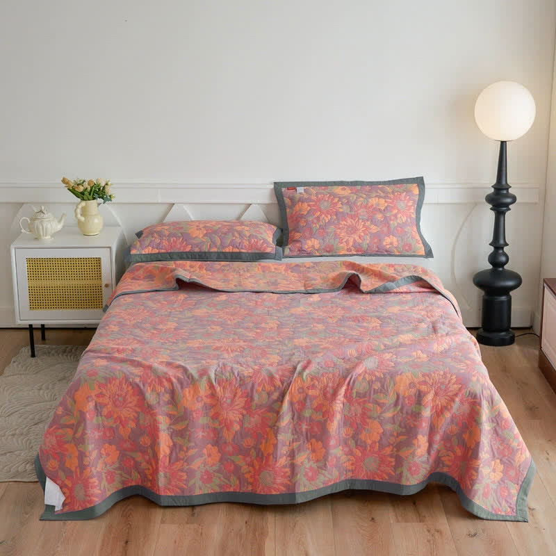 Three Layer Cotton Gauze Floral Quilt