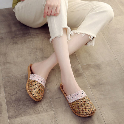 Simple Floral Pattern Cooling Flax Slippers