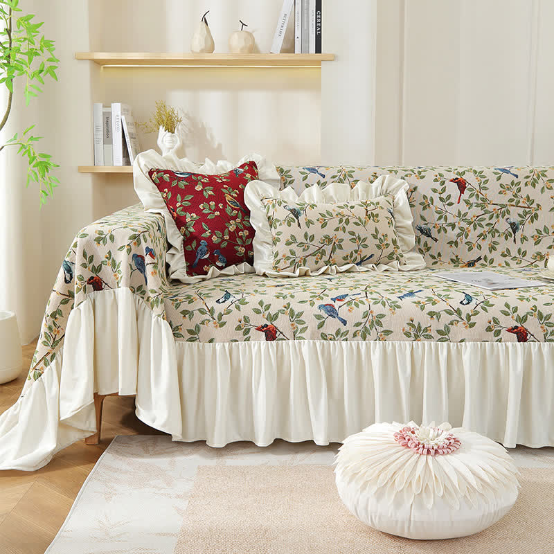 Rural Style Bird & Floral Soft Sofa Cover