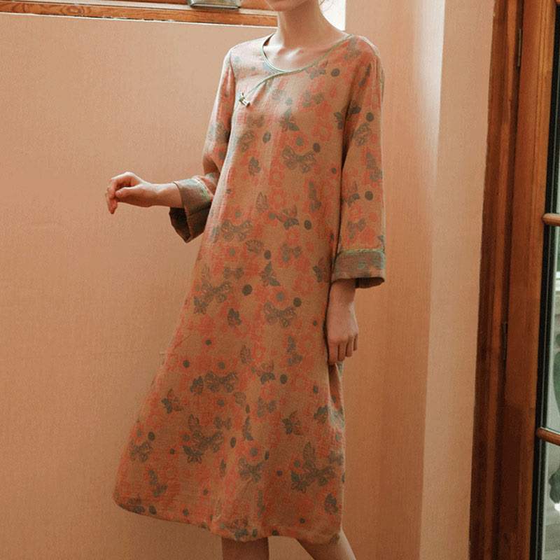 Butterfly Jacquard Frog Button Cotton Nightdress