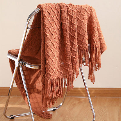 Ownkoti Knitted Prismatic Pattern Blanket with Tassels