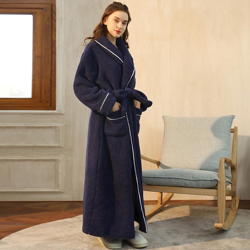 Ownkoti Comfy Fleece Pajama Long Bathrobe - Navy - Women: XL - image 8