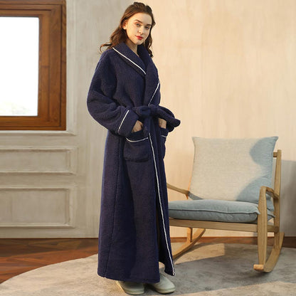Ownkoti Comfy Fleece Pajama Long Bathrobe - Navy - Women: XL - image 8