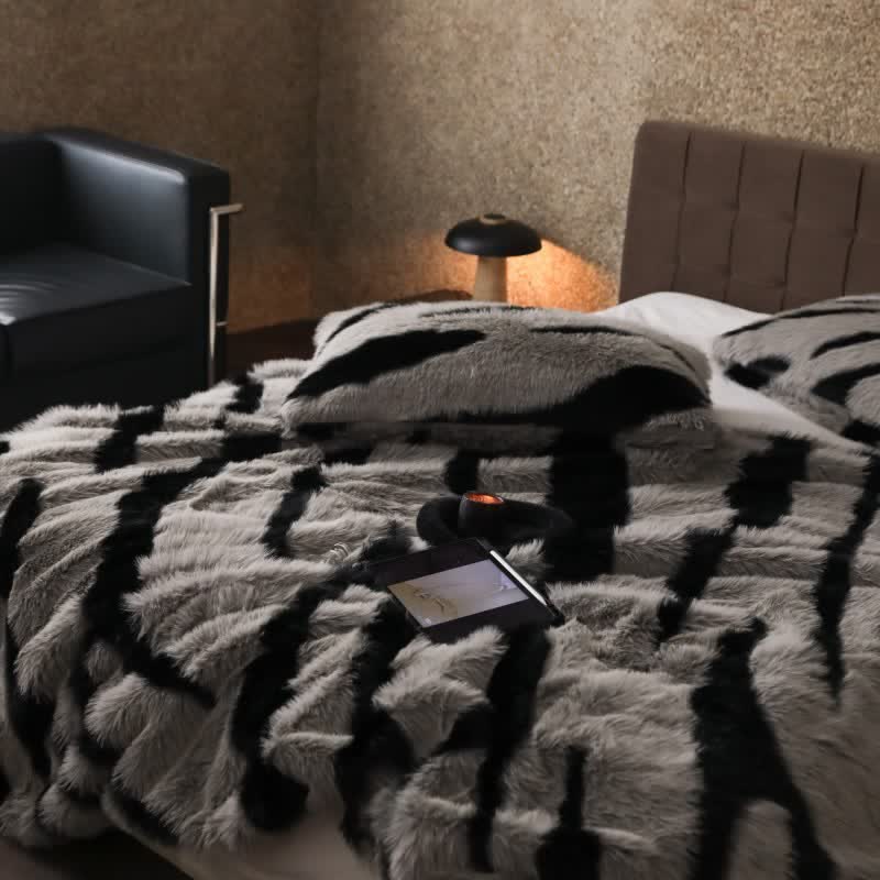 Modern Zebra Print Faux Fur Blanket