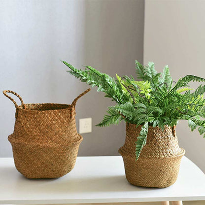 Ownkoti Woven Seagrass Belly Basket Storage Plant Pot Basket (2PCS)