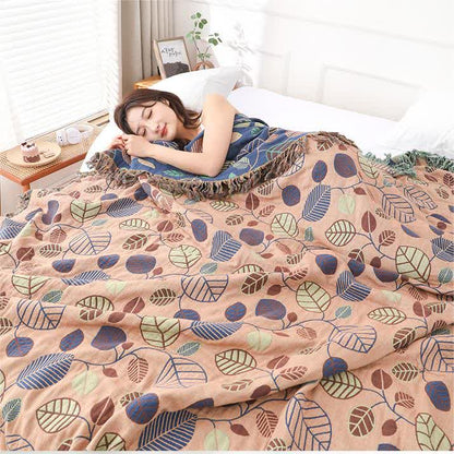 Cotton Refresh Leaf Tassel Reverisble Quilt