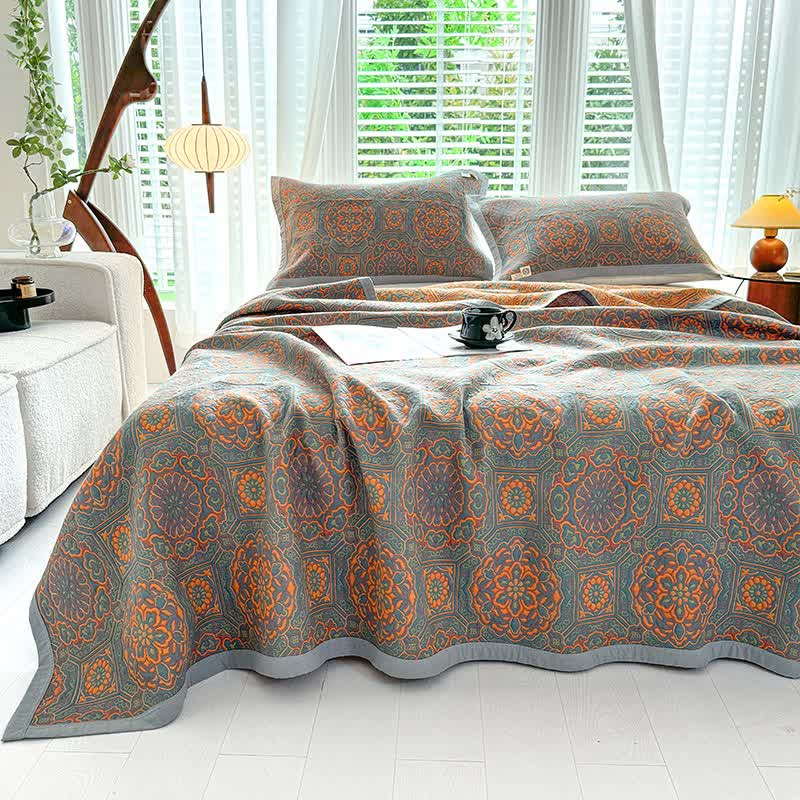 Cotton Gauze Retro Floral Luxurious Quilt