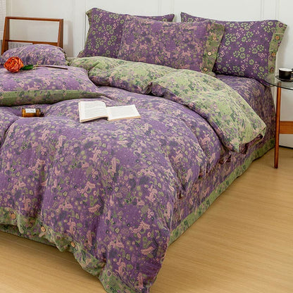 Boho Flower Purple Cotton Bedding Sets(4PCS)