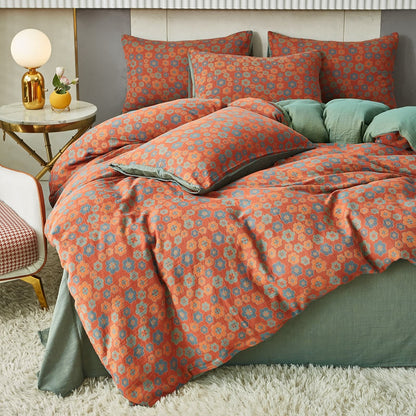 Colorful Flower Jacquard Cotton Reversible Quilt