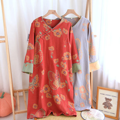 Pure Cotton Elegant Butterfly & Flower Nightdress