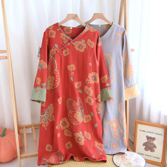 Pure Cotton Elegant Butterfly & Flower Nightdress