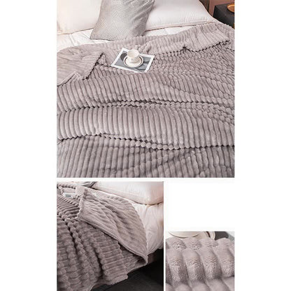 Solid Color Stripe Soft Throw Blanket