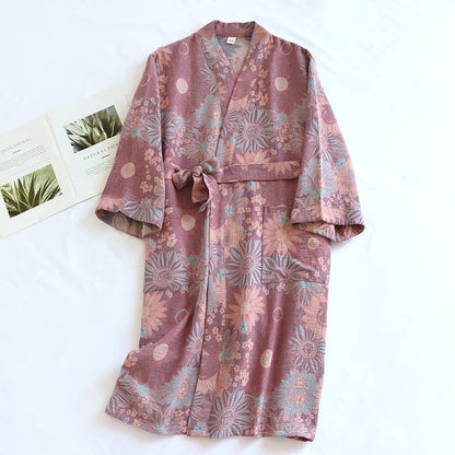 Floral Comfy V-neck Home Sleep Bathrobe