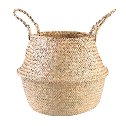 Ownkoti Woven Seagrass Belly Basket Storage Plant Pot Basket (2PCS)