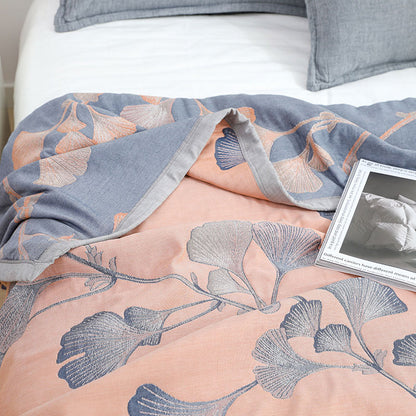 Ginkgo Leaf Cotton Gauze Reversible Quilt - image 9