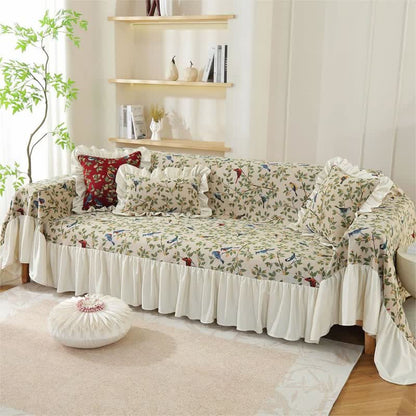 Rural Style Bird & Floral Soft Sofa Cover