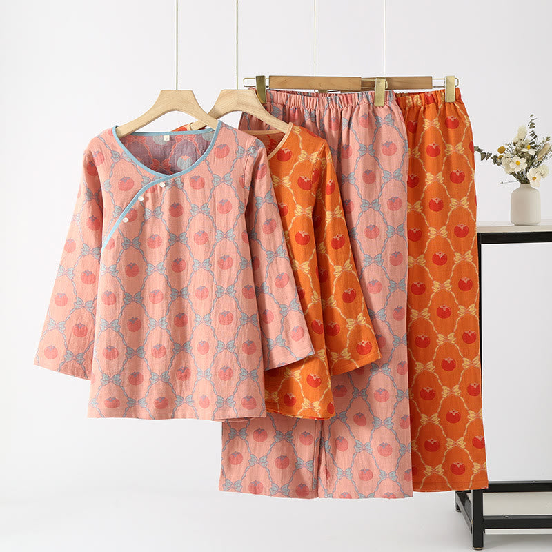 Yarn-dyed Jacquard Persimmon Cotton Pajama Set