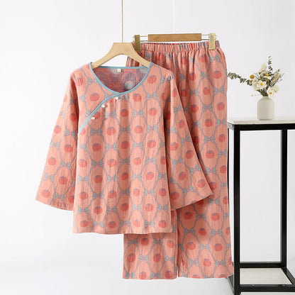 Yarn-dyed Jacquard Persimmon Cotton Pajama Set