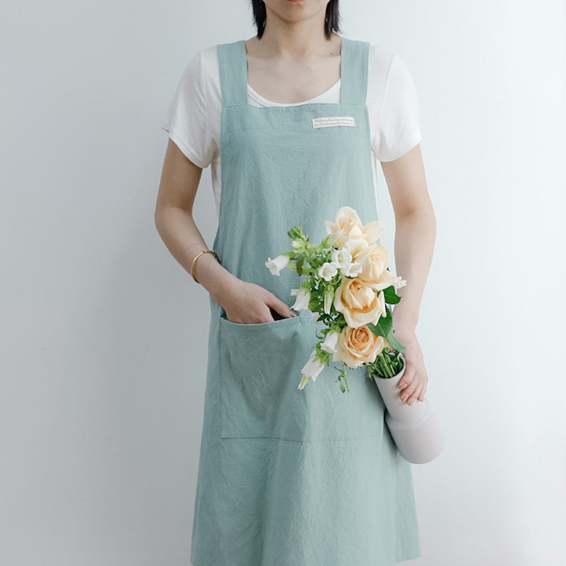 Simple Cotton Pure Color Cross-back Apron