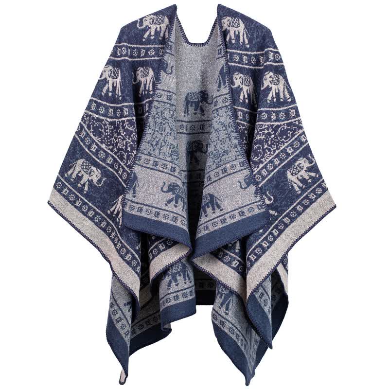 Jacquard Elephant Knitted Acrylic Shawl Wrap