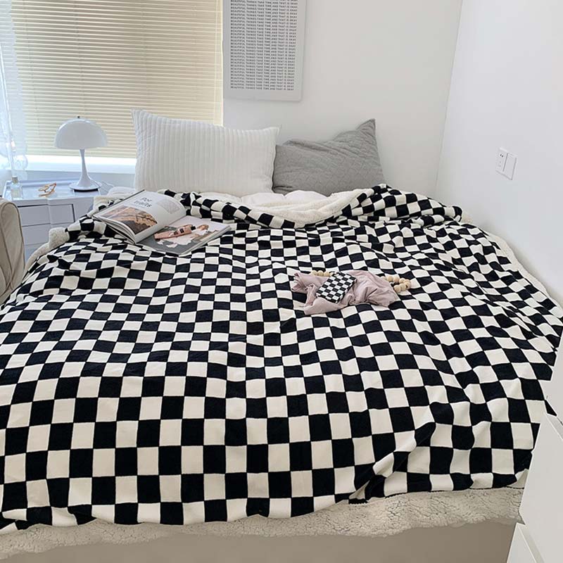 Ownkoti Checkerboard Fuffly Reversible Throw Blanket